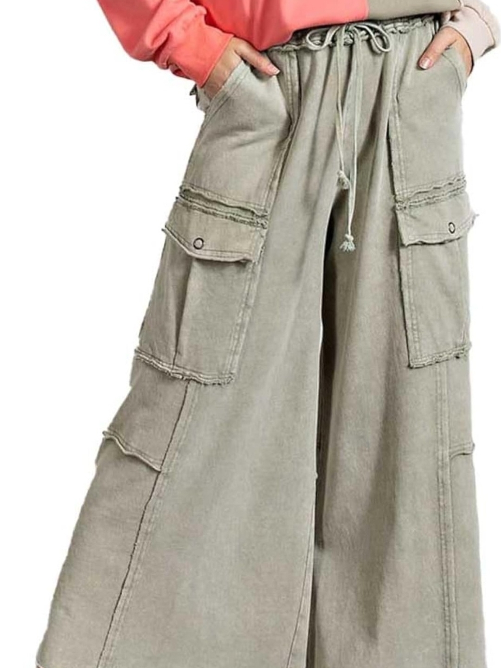 easel Olive Green Wide‑Leg Cargo Pants - Picture 10 of 10